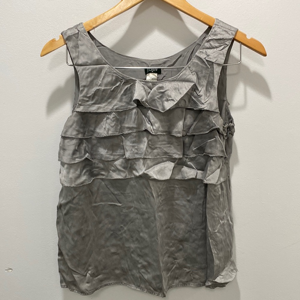 J Crew grey silk tank with ruffles size 4